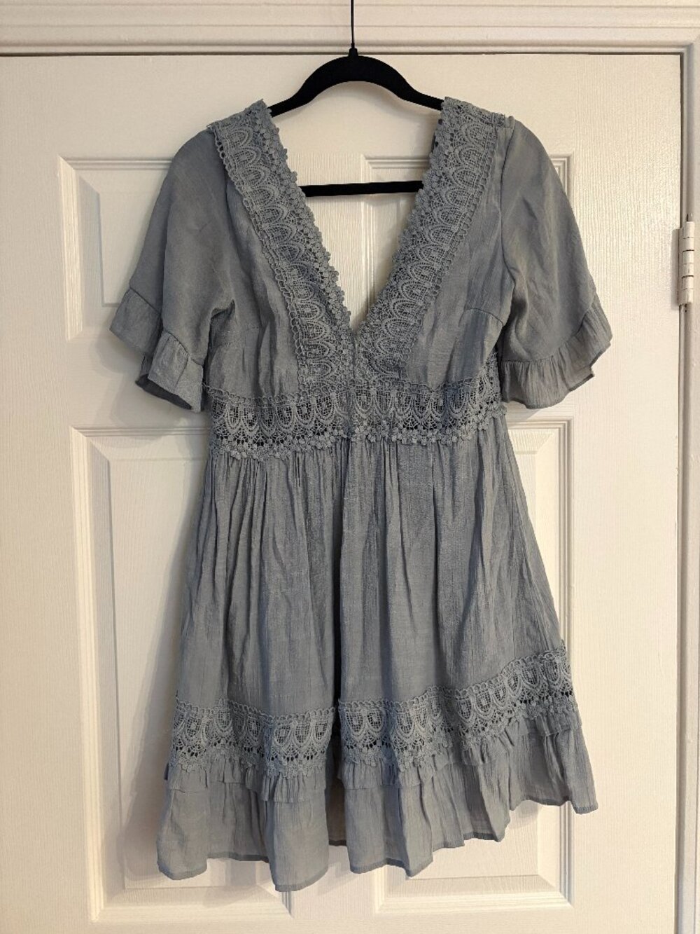 Wishlist Apparel Embroidered Lace Dress, Blue-Gray (Small)